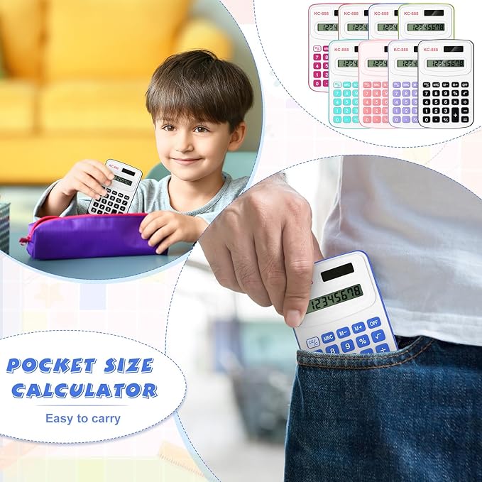 Treela 30 Pcs Pocket Size Calculator for Students Bulk Mini Handheld Cute Basic Standard with Button Battery 8 Digit Display Desktop Calculator for Office, School(Mixed Color)
