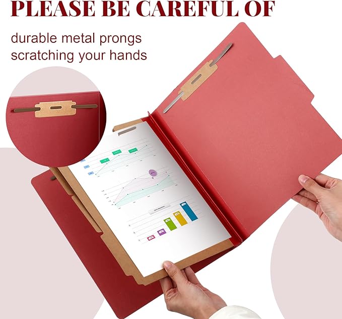 Skyygemm 72 Pcs Classification Folders Letter Size, 3 Divider Pressboard File Folder with Fasteners, Expanding File Organizer Bulk for Teachers, Clergy, Office, Church, Christmas Donations (Red)