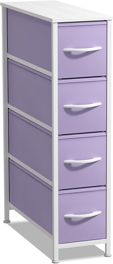 Sorbus Kids Narrow Dresser with 4 Drawers - Vertical Slim Storage Chest of Drawers with Steel Frame, Wood Top & Easy Pull Fabric Bins for Small Spaces, Closets, Bedroom, Bathroom & Laundry