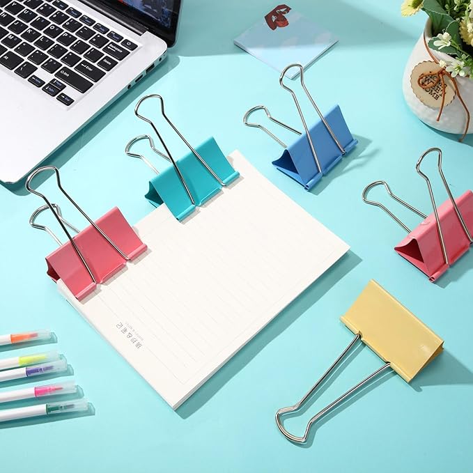 Jetec 48 Pcs 3 Inch Jumbo Binder Clips Extra Large Binder Clips Bulk Colored Big Heavy Duty Metal Giant Large Paper Clamps for Office and Home Supplies Organization Kitchen Food Bags Drawing