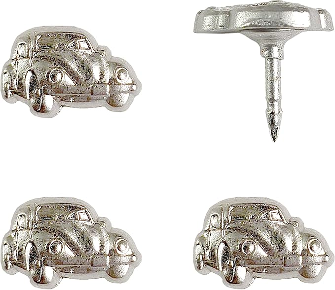 Beetle Bug Car Push Pins - Silver Bug Car Pins - for Cork Board, Maps, or Lapel Pin Use - Designed in USA - Set of 4