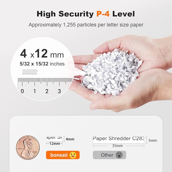 Bonsaii Paper Shredder Heavy Duty, 200-Sheet Auto Feed Micro-Cut 60 Minutes Nonstop P-4 High Security Shredders, 8.1 Gallon Large Bin Document Shredder for Office, Commercial Grade Shredder (C283-A)