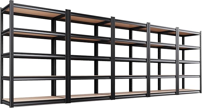 AOAORRG Set of 5 Storage Shelves, 45.6" W Heavy Duty Garage Shelving, 5-Tier Metal Shelf Adjustable Shelving Unit, Utility Garage Organizer Rack for Basement, Pantry, Warehouse, 45.6" Wx19.7 Dx78 H