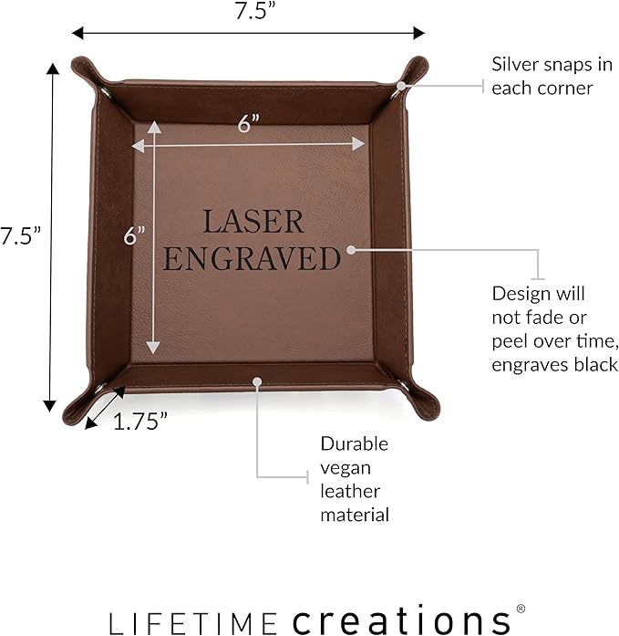 Lifetime Creations Personalized Groomsman Valet Tray - Custom Gifts for Groomsmen Proposal, Vegan Leather Catchall Wedding Gifts (Brown, Bow Tie Design)