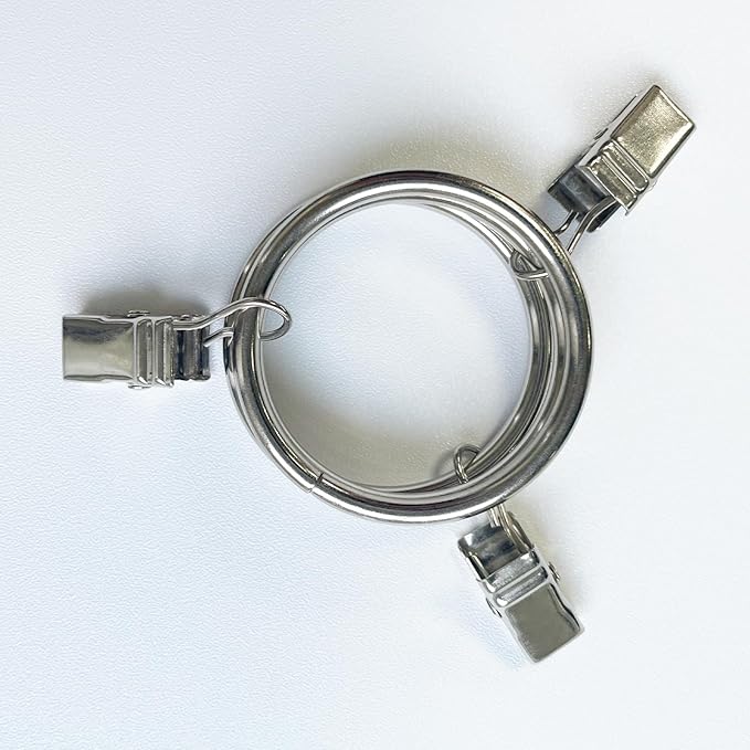 AMZSEVEN 100 Pack Metal Curtain Rings with Clips, Drapery Clips Hooks, Decorative Curtain Rod Clips 1.5 in Interior Diameter, Silver
