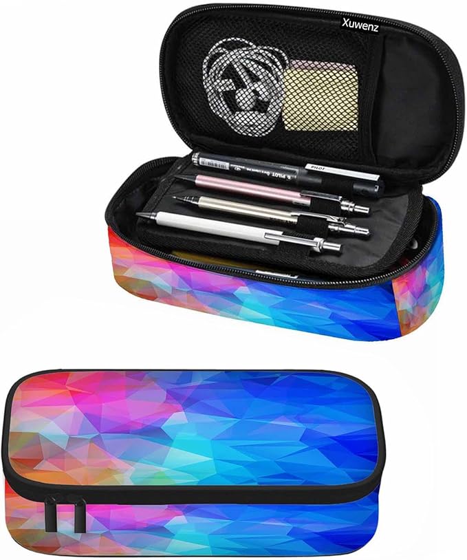 Blue Red Geometric Pencil Bag Abstract Sparkling Transparent Diamond Big Capacity Pencil Case Pencil Pouch Pen Bag School Students Boy Girl