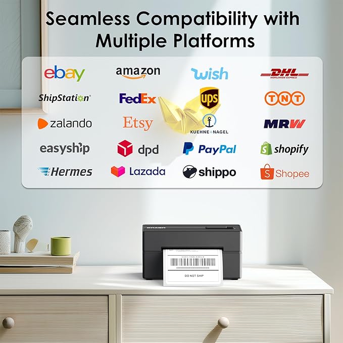 Bluetooth Thermal Shipping Label Printer, 4x6 Portable Thermal Address Label Printer for Small Business, Compatible with iPhone,Android,Windows,Mac,–Works with Ebay Shopify USPS&More, Black
