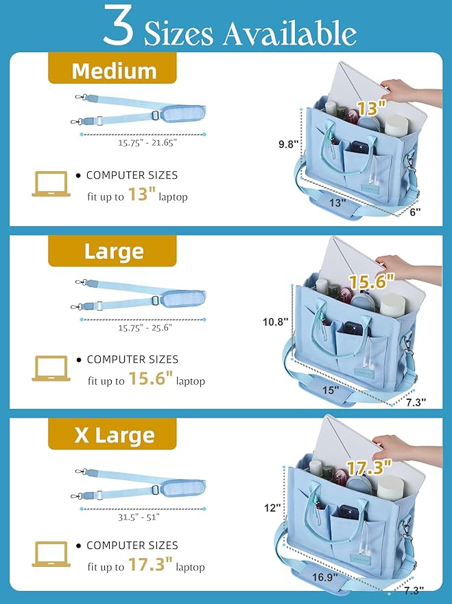 FIORETTO Canvas Tote Bag for Women with Zipper Closure & Individual Compartments for Work College for Teacher & Nurse
