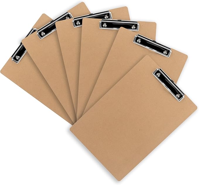 LUX Hardboard Clipboard, 6-Pack, Brown, Professional Office Organization, Lasting Durability