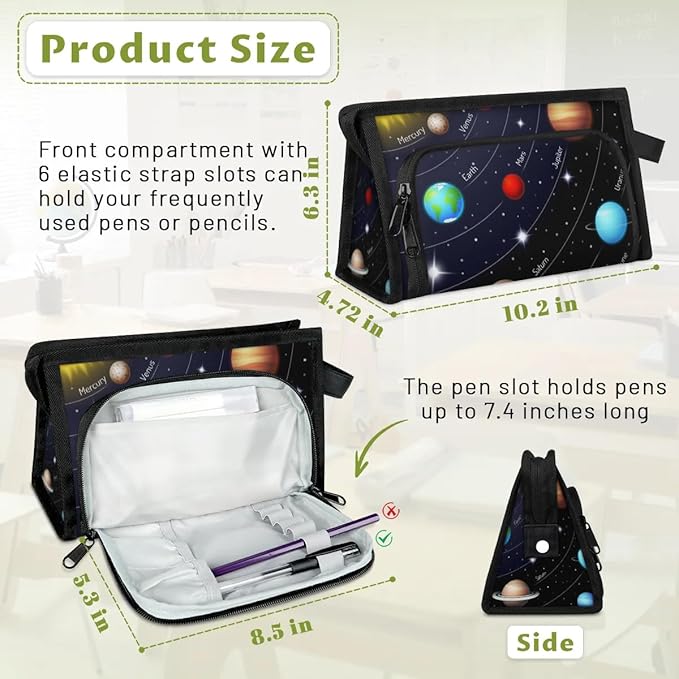 Pardick Large Capacity Pencil Case Pouch, Space Planet Portable Zipper Pencil Cases Pencil Bag Office Stationery Bag Makeup Bag Desk Organizer for Women Men