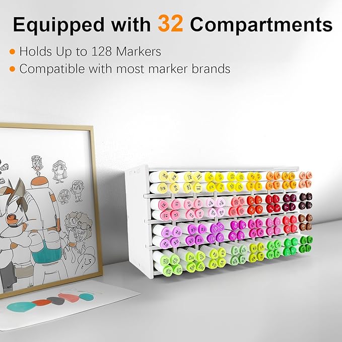 Marker Storage Organizer, Marker Holder for 128 Markers, Art Markers, Watercolor Brushes, Colored Pencils Organizer Holder for Desk
