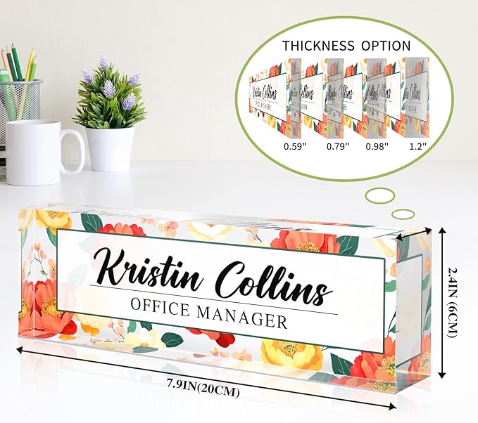 Custom Name Plate for Desk, Personalized Desk Name Plate on Clear Acrylic Glass, Appreciation Gifts for Teacher Employee Boss Coworkers Nurse, Office Desk Accessories for Women Men (Persimmon)