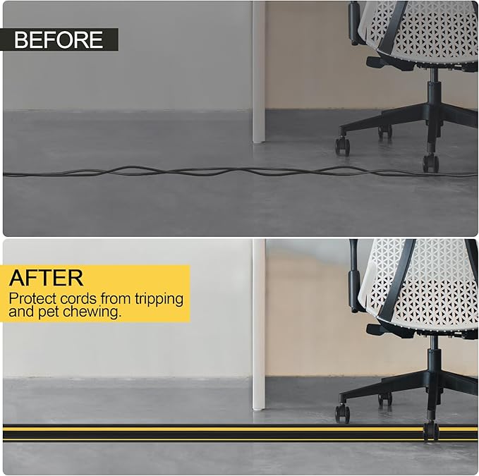 MYFAMIREA 6.5FT Floor Cord Cover Heavy Duty Cable Cover Protector with 3 Channels Extension PVC Floor Wire Cover Outdoor Cord Hider Management Cord Cover for Wire on Floor for Home Office Outdoor