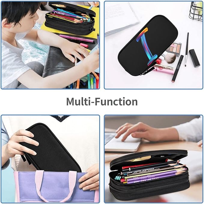 Cute Initial Pencil Case for Kids Students, Large Capacity Pencil Pouch for Boys Girls, Letter Design Pencil Box Pen Bag Office Stationery Organizer, Rainbow Letter I