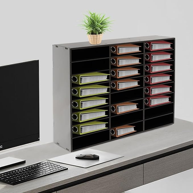 24 Slot Paper Organizer 24 Compartment Classroom Mailbox Adjustable Mail Sorter Desktop File Sorter, Paper Trays for Classroom, Office, Home (Black)