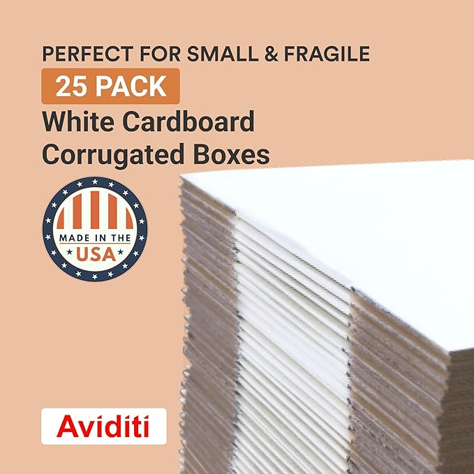 Aviditi Shipping Moving Boxes 6" x 6" x 6" (25-Pack) Small Corrugated Cardboard Packaging Boxes - Shipping, Packing, Moving, and Storage Box for Home or Office - White Standard 32 ECT