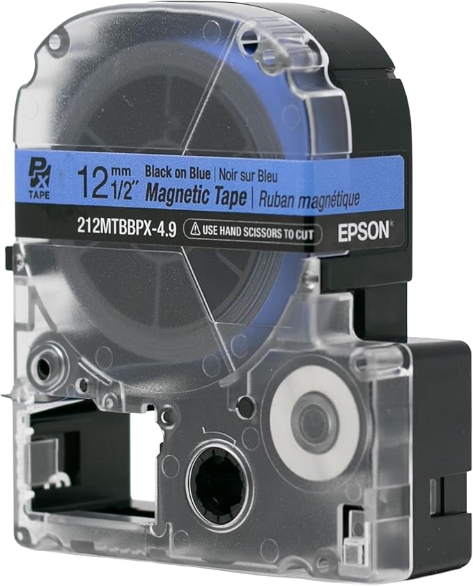 Epson LABELWORKS 212MTBBPX-4.9 Genuine Magnetic Tape Cartridge - Black on Blue Magnet Label Maker Tape - 1/2" (12MM) Wide, 4.9 ft, Blue