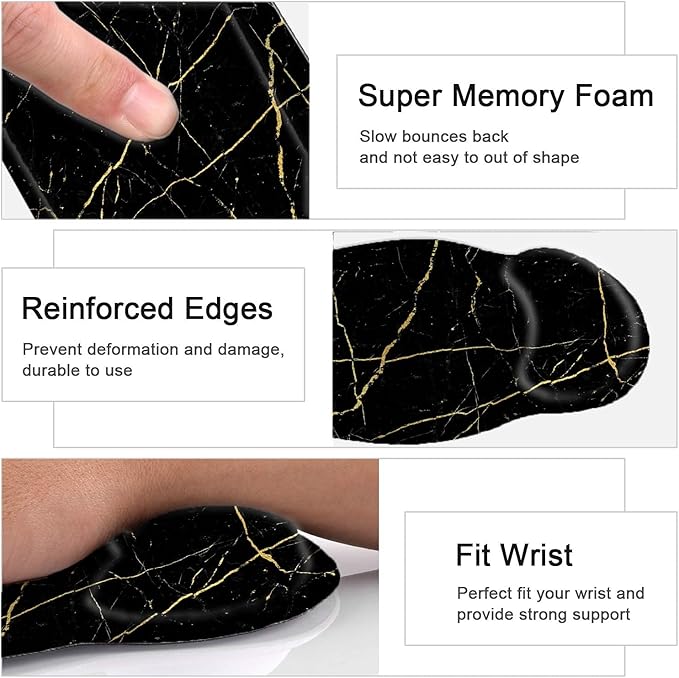 Keyboard Wrist Rest and Mouse Pad, Ergonomic Memory Foam Mouse Pad Wrist Support, Non-Slip & Pain Relief Mouse Pad and Keyboard Wrist Support, Comfortable Mousepad with Wrist Rest for Game, Office