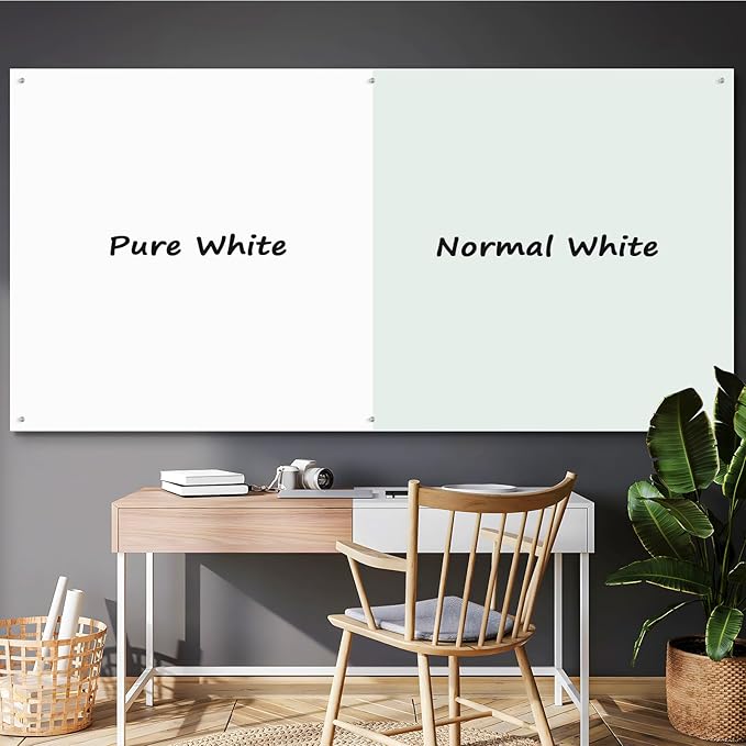0.3mm Reinforced Metal Backing Glass White Board for Wall, 96" x 48" Extra Large Magnetic Pure White Tempered Glass Board with Frameless Design, 8' x 4' Dry Erase Board for Home, Office