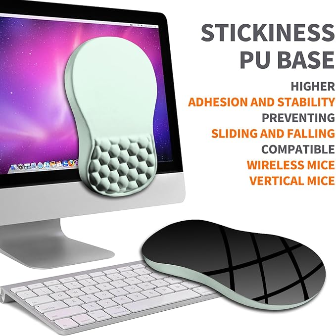 Ergonomic Joint Wrist Support Mouse Pad with Memory Foam Cushion Massage Bump, Carpal Tunnel Pain Relief Mousepad Slope Design for Wrist Rest, 11.8x7.9 in, LightCyan