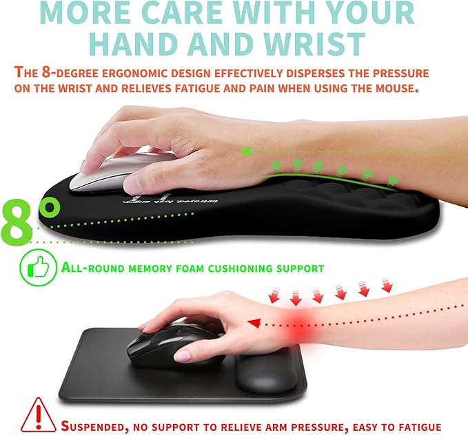 Ergonomic Mouse Pad Wrist Support with Memory Foam Massage Bulge, Carpal Tunnel Pain Relief Mousepad Wrist Rest for Mouse(12x8 inch, I Am Fine)