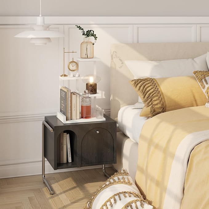 YMYNY Desktop Shelf Organizer, 4 Tier Storage Display Rack, Desk Shelf Organizer Small Bookshelf with Metal Frame for Office, Books, Plants, 12.2" x 9.45" x 17.52", White UHSR007W