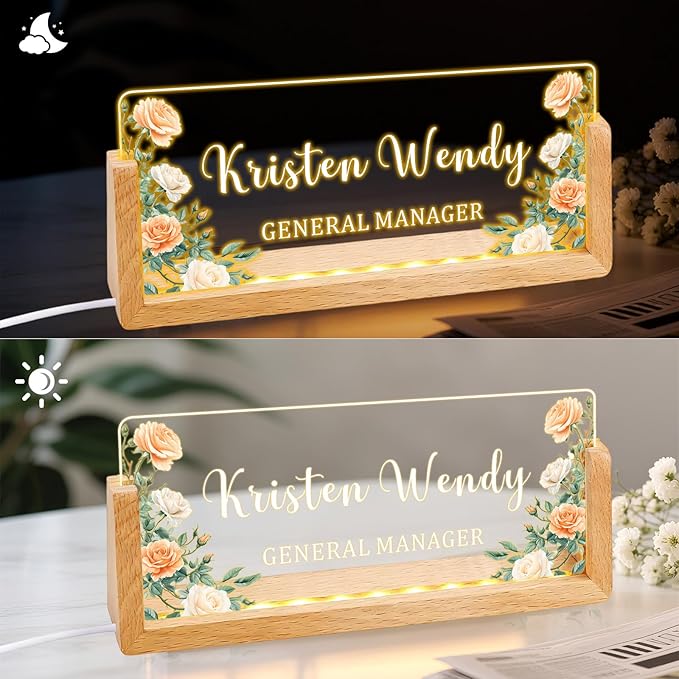 Ships Next Day, Custom Name Plate for Desk - Business Light Up Acrylic Desk Name Plate Personalized Elegant Office Gift for Boss Coworker Teacher Employee Appreciation Gift, Office Decor for Women Men