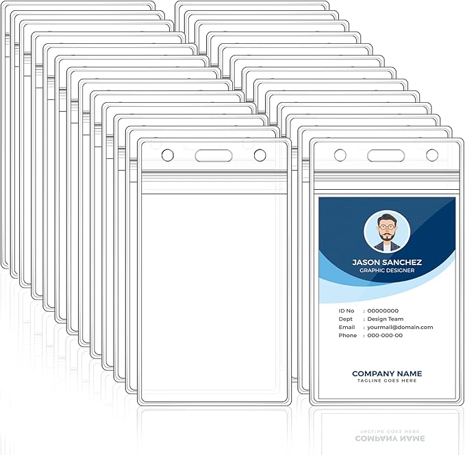 100Pcs ID Badge Holder Vertical Name Tag Holder Clear Plastic Name Badge ID Card Holders with Waterproof Resealable Zip for Office, School, Conference