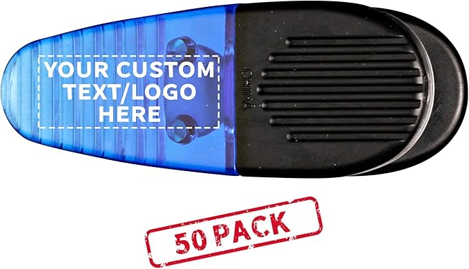 50 Magnetic Memo Holders Set - Customizable Text, Logo - Large Clip, Plastic - TBlue