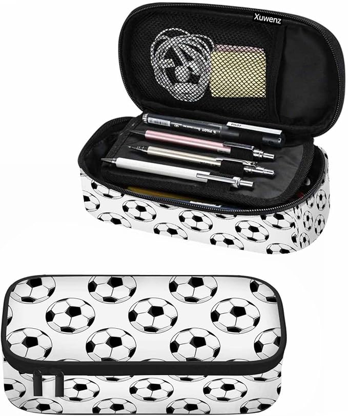 Sport Football Pencil Case Black White Soccer Ball Sports Pencil Bag Pen Markers Pouch Holder Organizer for Boy Girl School Students