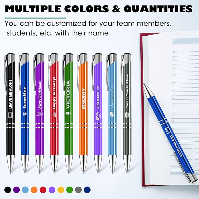 50 Pack Personalized Pens with Logo Text Name Custom Pens in Bulk Black Ballpoint Pens, Gift for Birthday Wedding Christmas Office College Business Promotion