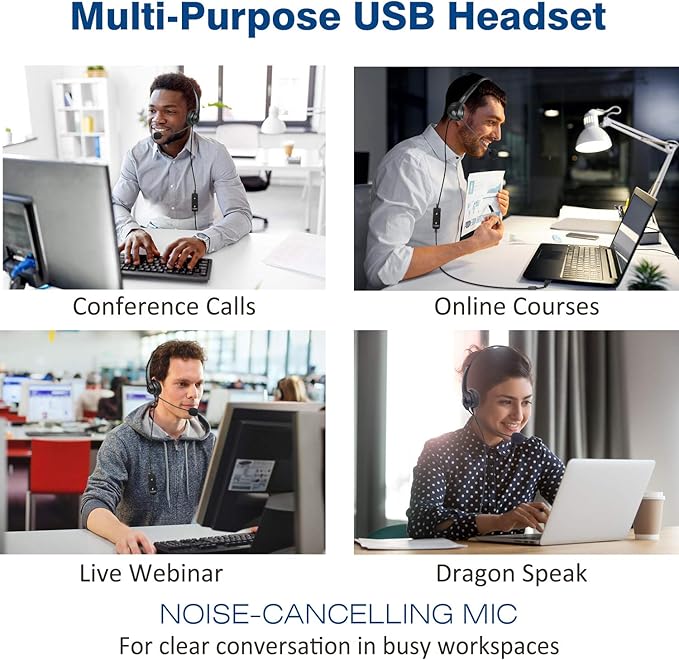 Callez USB Headset with Microphone Noise Cancelling & Audio Controls, Wideband Computer Headphones for Business UC Skype Lync Softphone Call Center Office, Clearer Voice, Super Light, Ultra Comfort