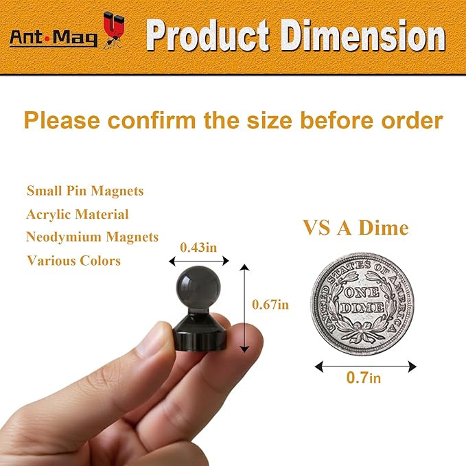 Ant Mag Magnetic Push Pins, 72 Pack Strong Whiteboard Magnets for Fridge, Maps, Office, Kitchen & Classroom Black