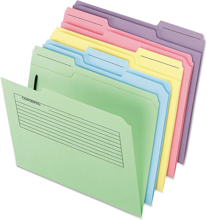 Pendaflex 45270 Printed Notes Folders with Fastener, 1/3 Cut Top Tab, Letter, Assorted (Pack of 30)