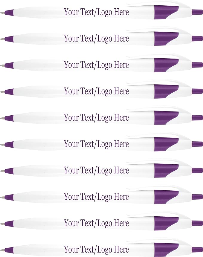 SyPen Personalized Pens With your Custom Logo or Text-500 Pack Bulk-for Businesses, Parties, and Events, Custom Printed Slim Ballpoint Click Pens, Purple Trim Color, Black Ink