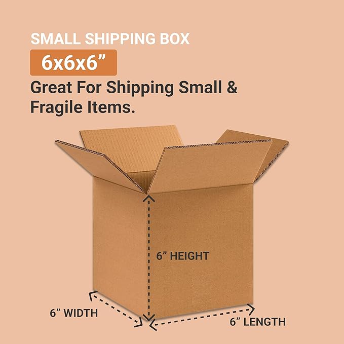 Aviditi Shipping Moving Boxes 6" x 6" x 6" (100-Pack) Small Corrugated Cardboard Packaging Boxes - Shipping, Packing, Moving, and Storage Box for Home or Office - Standard 32 ECT