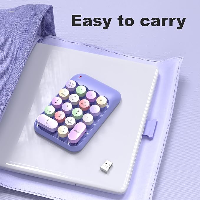 MOFII Wireless Number Pads - Purple Numeric Keypad 18 Keys USB 2.4G Round Keycap Colorful Extensions Keypads, Financial Accounting Portable Numpad 10 Key for Laptop/PC/Notebook/Surface Pro