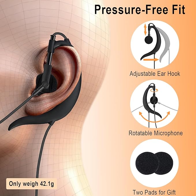 USB Earbuds with Microphone for PC, Lightweight Wired USB-A Computer Headphones with Adjustable Ear Hooks for PC Laptop Computer Mac Zoom Teams Office Work with Volume Controls & Mic/Speaker Mute