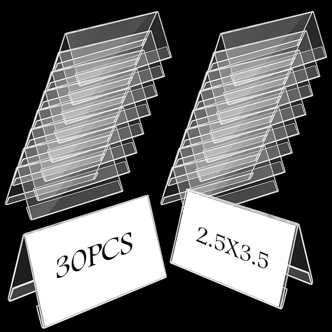 30 Pcs Mini Acrylic Sign Holder, 2.5x3.5 Inch Small Clear Acrylic Name Plate for Desk, V-Shaped Name Signs Display Stand for Office Business Conference School Store