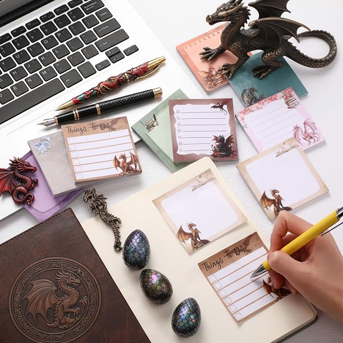 9 Pads Dragon Sticky Notes 3x3 Inch Cute Self Stick Notepads Notes Adhesive Memo Pad Office Decor Gifts for Students School Teacher Meeting Office Supplies