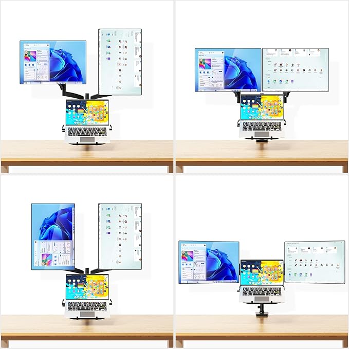 WALI Laptop Mount and Dual Monitor for Max 32" Monitor and 17" Laptop, Adjustable Spring Arm with Tilt, Swivel and Rotation, Dual Monitor and Notebook Stand with VESA 75/100mm(GSDM003LP), Black