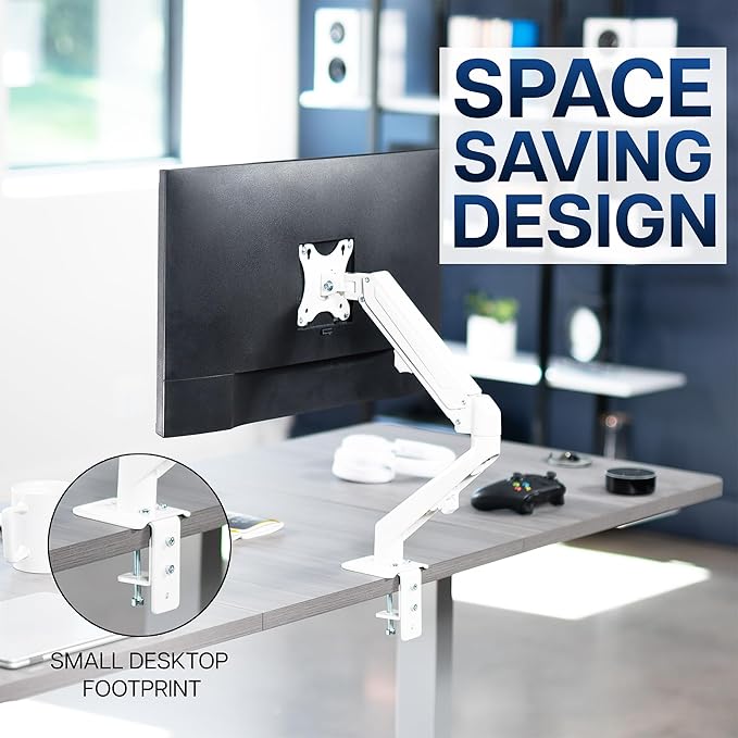 VIVO Heavy Duty Single Monitor Tension Arm for up to 27 inch Screens, Holds 14.3 lbs, Premium Desk Mount Stand, White, STAND-V101OW