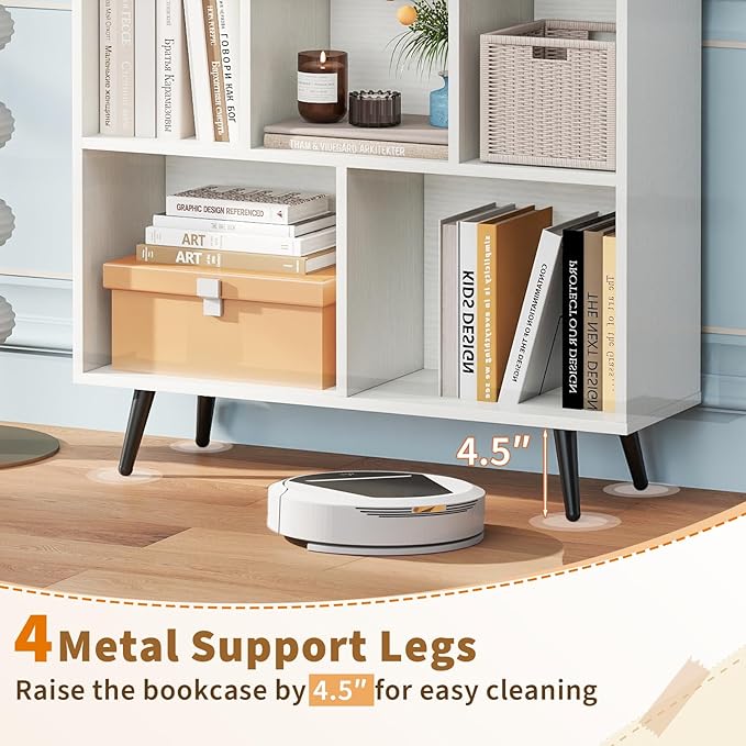 Tangkula 7-Cube Bookcase, Modern Storage Bookshelf with 4 Tapered Metal Legs & 2 Anti-Tip Kit, Freestanding Display Rack for Living Room, Study Room (White, 7-Cube)
