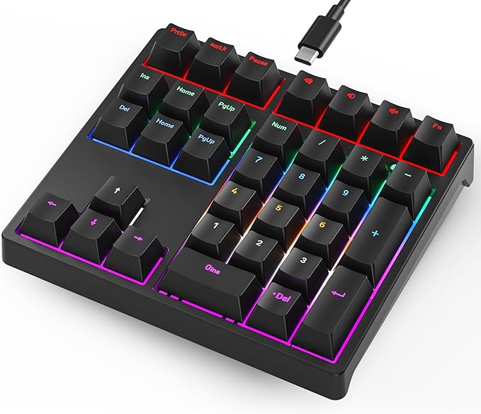 Gurjot Number Pad, Mechanical USB Wired Numeric Keypad with RGB LED Backlit,34 Keys Numpad Keyboard with PBT Keycaps Blue Switches for Windows/Mac Laptop,Computer,Desktop,PC,Notebook (Black)
