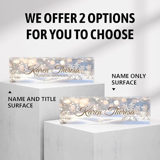 Custom Office Name Plate, Personalized Gifts for Women & Men, Appreciation Gifts for Employees, Office Desk Accessory (Shining Snowflake)