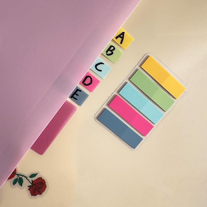 ELII 500 PCS Sticky Tabs 2 Inch Index Tabs, Colored Page Markers Repositionable Tags Reading Tabs Self Adhesive Tape Flags for Books, Binders, Notebook and File Folders