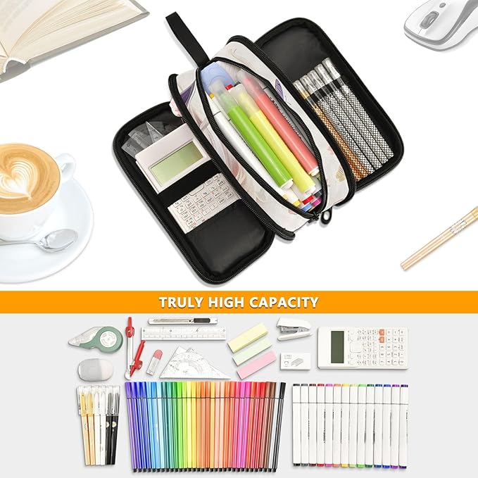 White Horse Butterflies Pencil Case Box Boys Girls Large Pencil Pouch with Zipper Compartments Big Capacity Stationery Pen Bag Organizer for Kids Teens Adults School