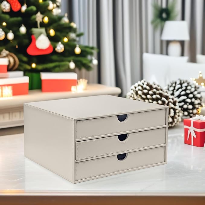 UnionBasic Document Organizer, 3-Drawer File Cabinet Document Storage Box, Office Desktop Filing Organizer, Feather Gray