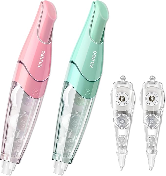 KILINEO Refillable Retractable White Correction Tape, Pen Shaped White Smooth Pull Out Japanese Aesthetic Cute Correction Tape for Office Supplies, 4 PCS (ZH-67)
