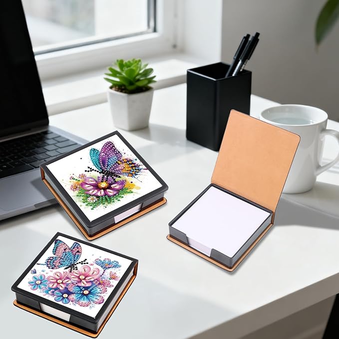2 pcs Butterfly Diamond Painting Kit Note Box,Memo Paper Storage Box Diamond Art,Sticky Note Holder Diamond Art,Diamond Painting Memo Pad for Office Desk. (Butterfly)